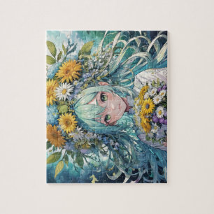 Anime girl flowers jigsaw puzzle