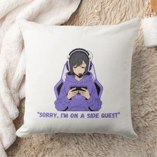 Anime Girl Gamer Purple Gaming Art Cushion