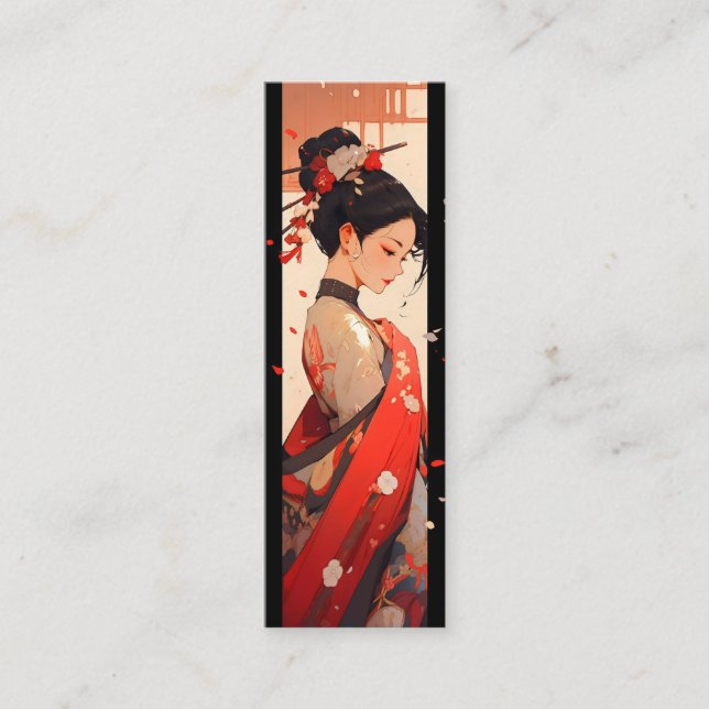 Anime Girl Geisha Mini Business Card (Front)