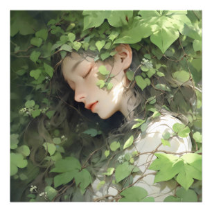 Anime Girl Green Sleep Photo Print