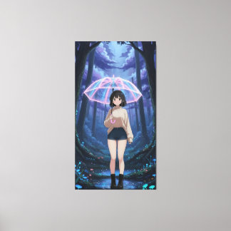 Anime girl happily moves through the forest canvas print