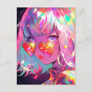 Anime Girl Hearts Postcard