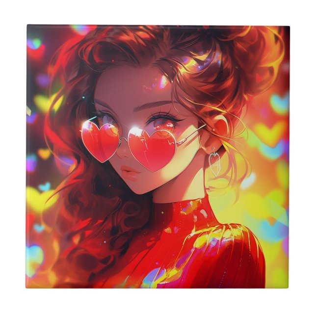 Anime Girl Hearts Tile (Front)