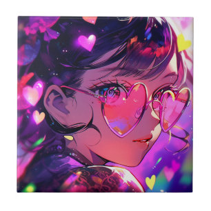 Anime Girl Hearts Tile