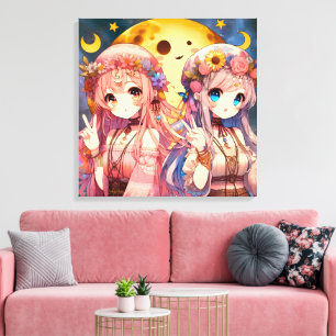 Anime Girl Hippie Moon Girls Giving Peace Sign