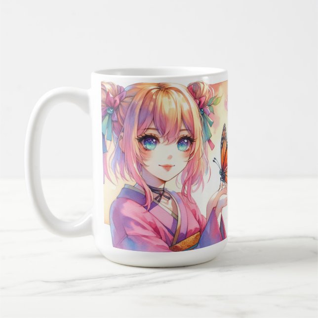 Anime Girl Holding a Butterfly Coffee Mug (Left)