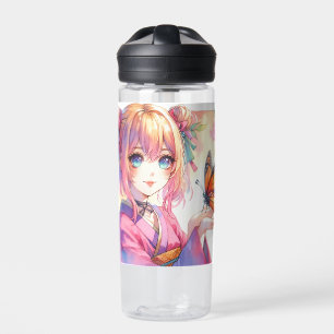 Anime Girl Holding a Butterfly Personalised Water Bottle