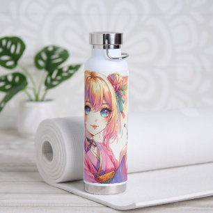 Anime Girl Holding a Butterfly Water Bottle