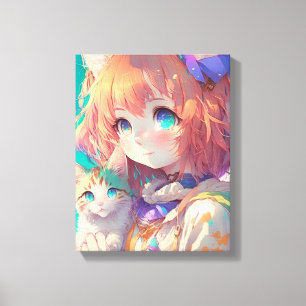 Anime Girl Holding an Adorable Kitten Canvas Print
