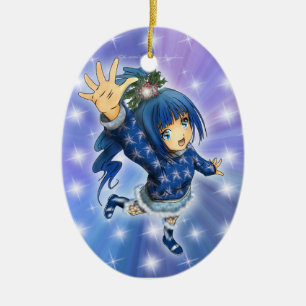 Anime Girl Holiday Hi! Ceramic Tree Decoration