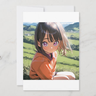 Anime Girl in a Sunny Meadow Invitation