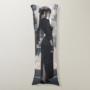 Anime girl in black dress body cushion