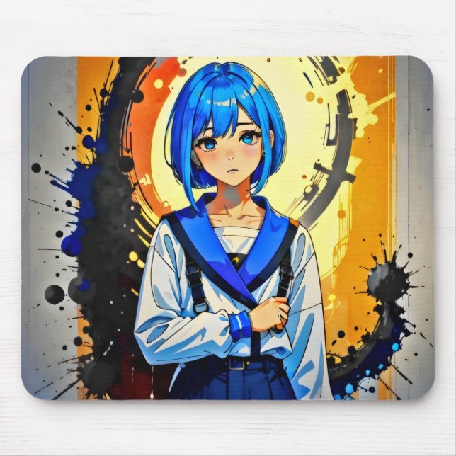 Anime Girl in Blue Mouse Mat (Front)