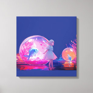 Anime Girl in Glowing Underwater Canvas Print