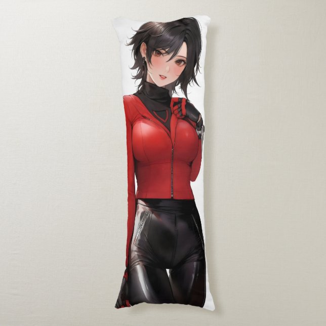 Anime Girl in Leather Body Cushion (Front Vertical)