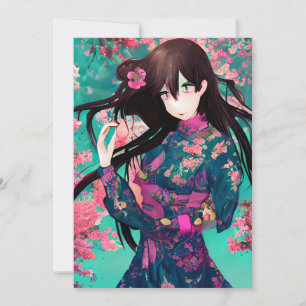 Anime Girl in Pink Background with Sunset Invitation