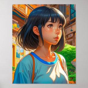 Anime Girl in the City Colourful Artsy Poster