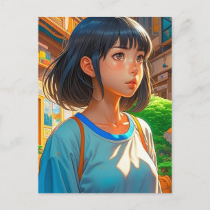 Anime Girl in the City Keeping in Touch Postcard