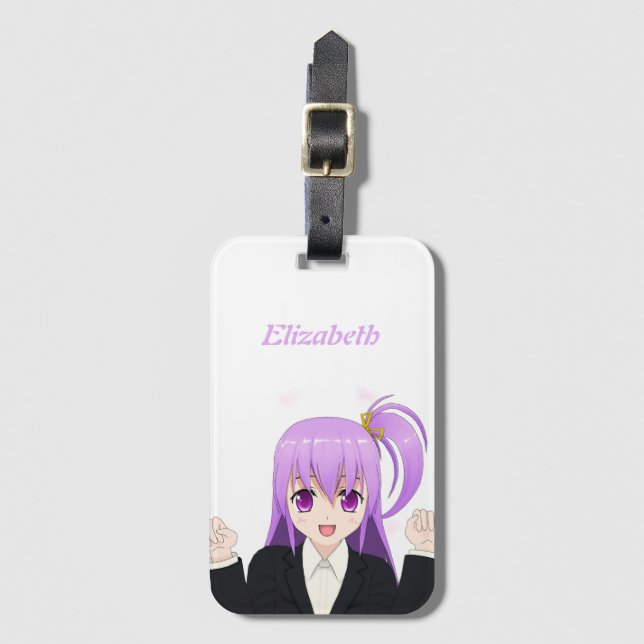 Anime Girl kawaii cute pink name Luggage Tag (Front Vertical)
