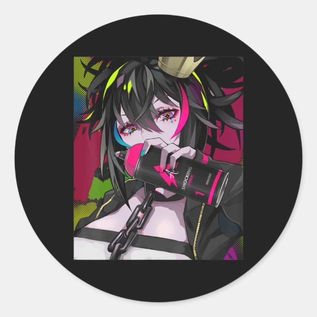 Anime Girl Kawaii Waifu Aesthetic Japanese Otaku  Classic Round Sticker (Front)