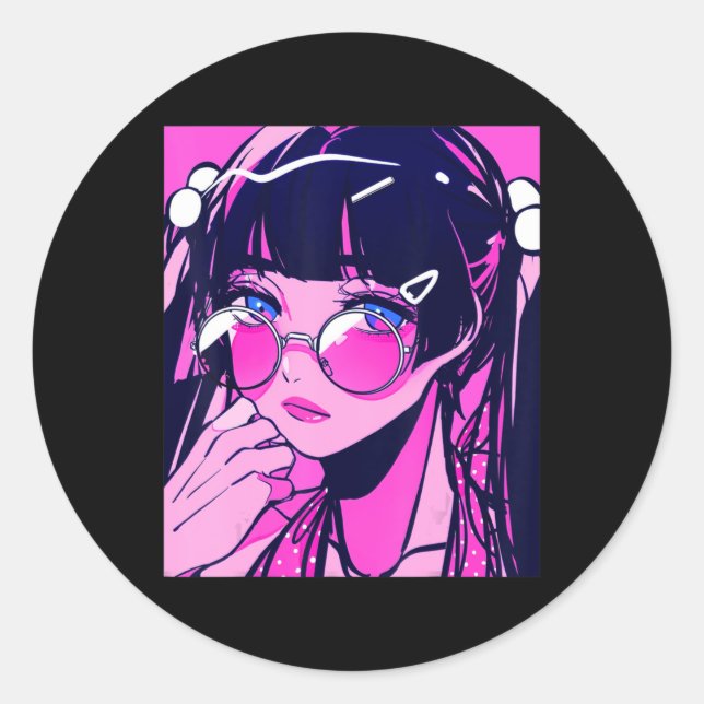 Anime Girl Kawaii Waifu Pink Aesthetic Japanese Ot Classic Round Sticker (Front)