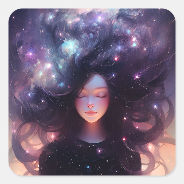 Anime Girl Made Of Stars Square Sticker (Front)