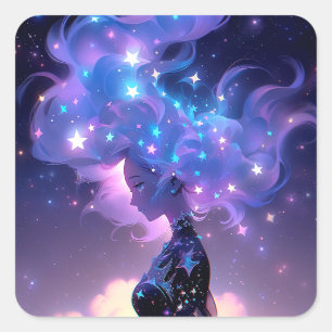 Anime Girl Made Of Stars Square Sticker