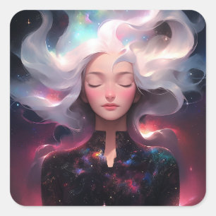 Anime Girl Made Of Stars Square Sticker