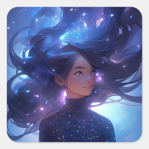 Anime Girl Made Of Stars Square Sticker