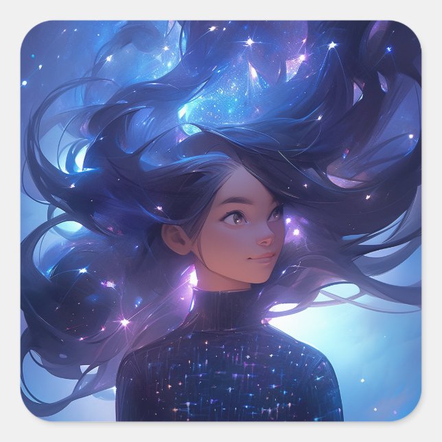 Anime Girl Made Of Stars Square Sticker (Front)