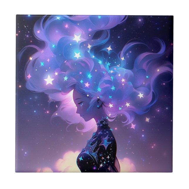 Anime Girl Made Of Stars Tile (Front)