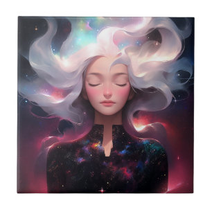 Anime Girl Made Of Stars Tile