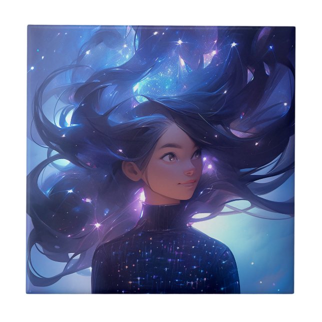 Anime Girl Made Of Stars Tile (Front)
