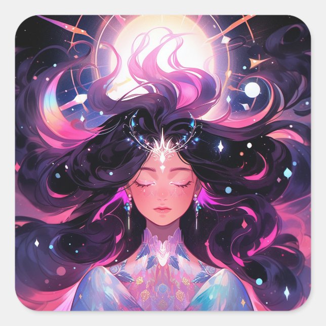 Anime Girl Magical Princess Square Sticker (Front)
