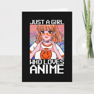 Anime Girl Manga Heart Hands white letters Card