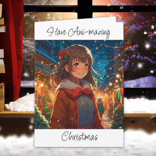 Anime Girl Merry Christmas Happy New Year Card