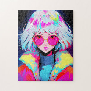 Anime Girl Modern Colourful Art Jigsaw Puzzle