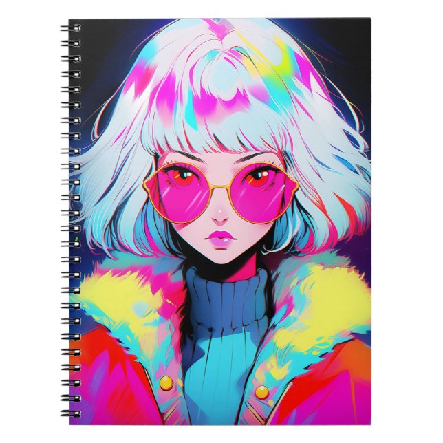 Anime Girl Modern Colourful Art Notebook (Front)