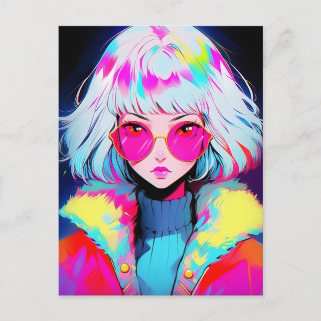 Anime Girl Modern Colourful Art Postcard (Front)