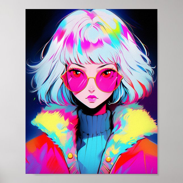 Anime Girl Modern Colourful Art Poster (Front)