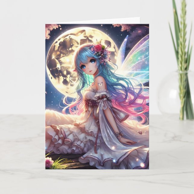 Anime Girl Moon Fairy Princess in Garden Card (Front)