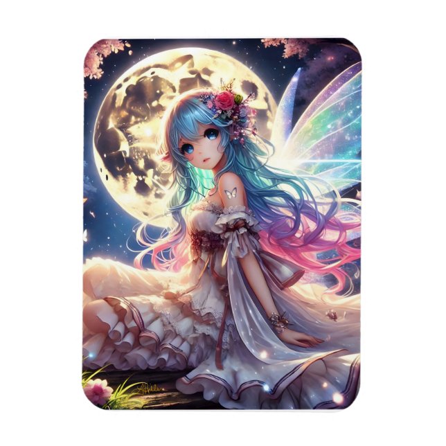Anime Girl Moon Fairy Princess in Garden Magnet (Vertical)