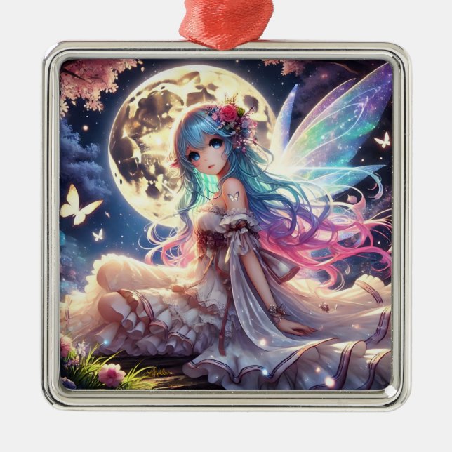 Anime Girl Moon Fairy Princess in Garden Metal Tree Decoration (Front)