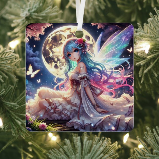 Anime Girl Moon Fairy Princess in Garden Metal Tree Decoration (Insitu)