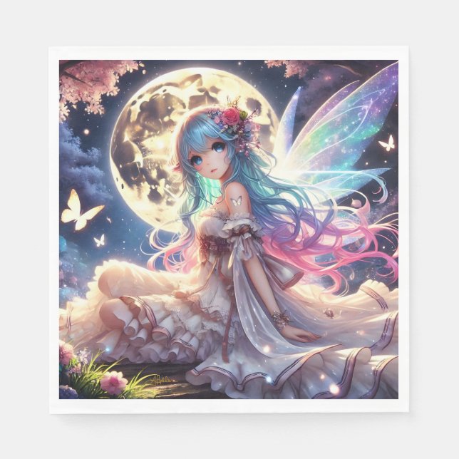 Anime Girl Moon Fairy Princess in Garden Napkin (Front)