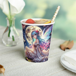 Anime Girl Moon Fairy Princess in Garden Paper Cups