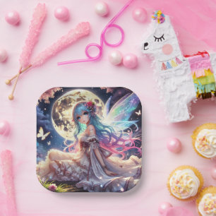 Anime Girl Moon Fairy Princess in Garden Paper Plate