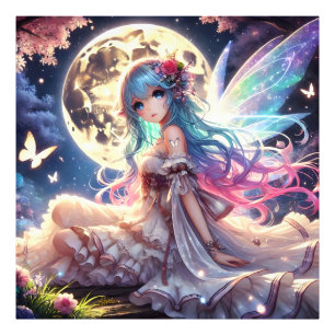 Anime Girl Moon Fairy Princess in Garden Photo Print