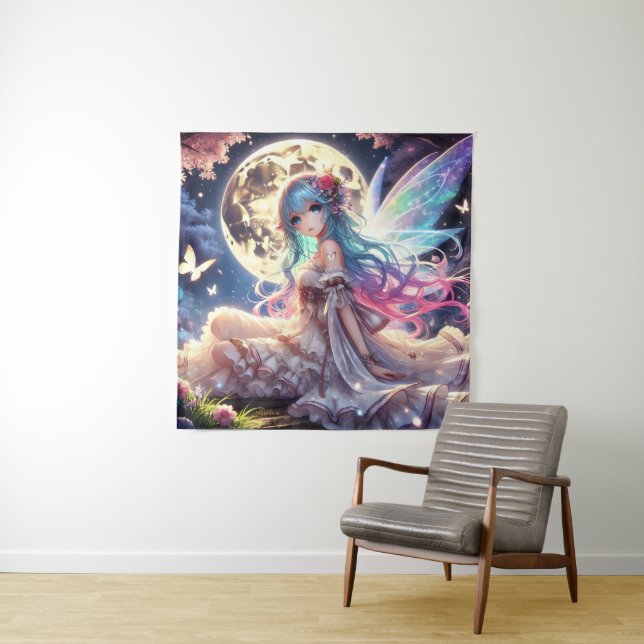 Anime Girl Moon Fairy Princess in Garden Tapestry (In Situ)