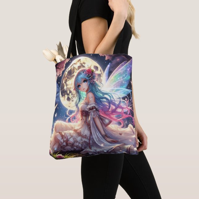 Anime Girl Moon Fairy Princess in Garden Tote Bag (Close Up)